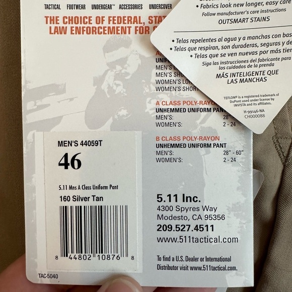 5.11 Tactical A Class Uniform Pant Size 46 Silver Tan Color - Picture 3 of 6